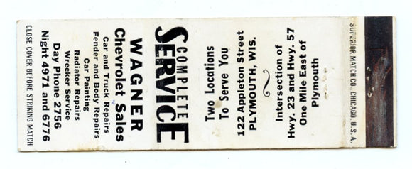 Wagner Chevrolet Sales, Plymouth, WI [Matchbook Cover]