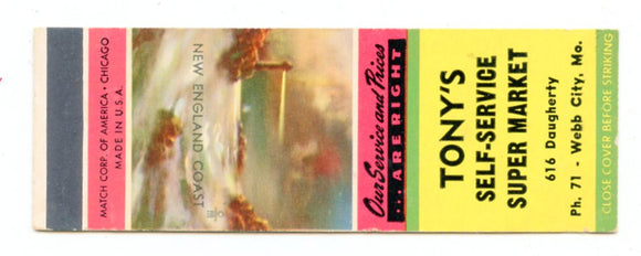 Tony's Self-Service Super Market, Webb City, MO [Matchbook Cover]
