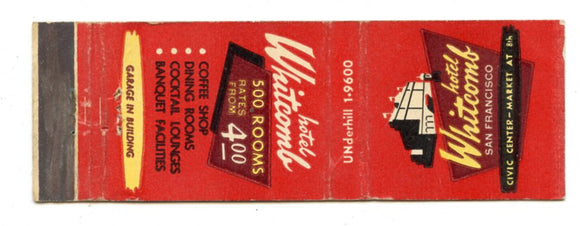 Whitcomb Hotel, San Francisco, CA [Matchbook Cover]