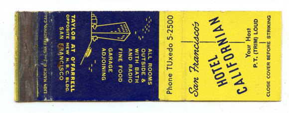 Californian Hotel, San Francisco, CA [Matchbook Cover]