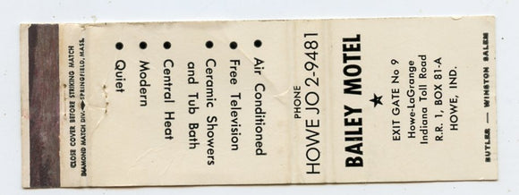 Bailey Motel, Howe, IN [Matchbook Cover]