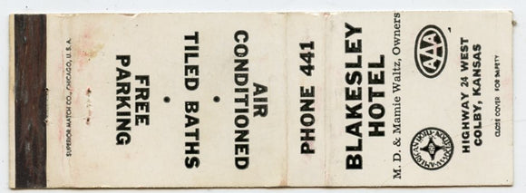 Blakesley Hotel, Colby, KS [Matchbook Cover]