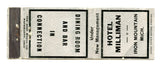 Milliman Hotel, Iron Mountain, MI [Matchbook Cover]
