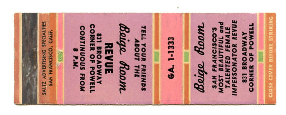 Beige Room Revue, San Francisco, CA [Matchbook Cover]