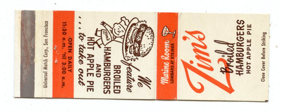 Zim's Restaurants, San Francisco, CA Matchbook Cover