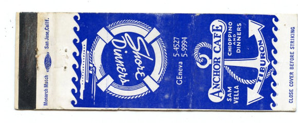 Anchor Cafe, Tiburon, CA [Matchbook Cover]