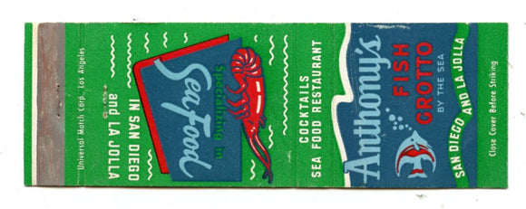 Anthony's Fish Grotto, San Diego and La Jolla, CA [Matchbook Cover]