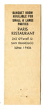 Paris Restaurant, San Francisco, CA [Matchbook Cover]