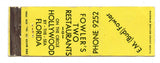 Fowler's Two Restaurants, Hollywood, FL Matchbook Cover