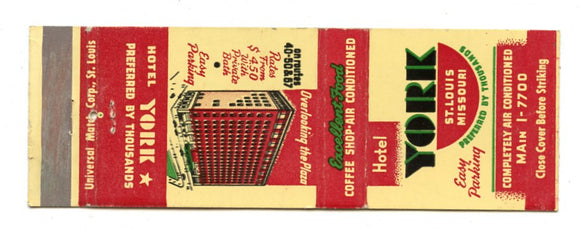 York Hotel, St. Louis, MO Matchbook Cover