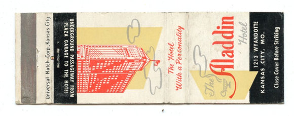 Aladdin Hotel, Kansas City, MO Matchbook Cover