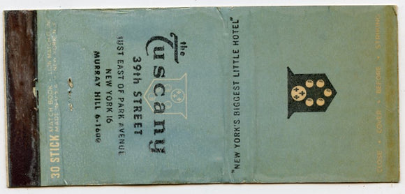 Tuscany Hotel, New York, NY Matchbook Cover