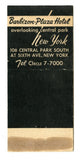 Barbizon-Plaza Hotel, New York, NY Matchbook Cover