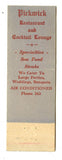 Pickwick Restaurant, Syracuse, IN Matchbook Cover