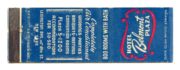 Belmont Plaza Hotel, New York, NY Matchbook Cover