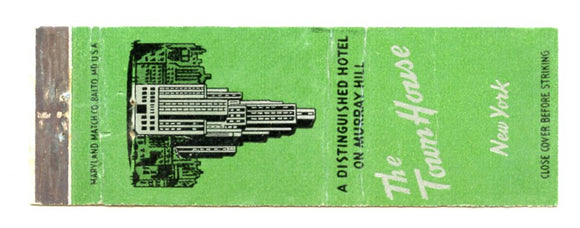 Town House Hotel, New York, NY Matchbook Cover