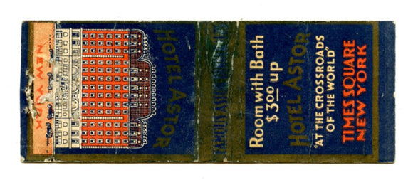Astor Hotel, New York, NY Matchbook Cover