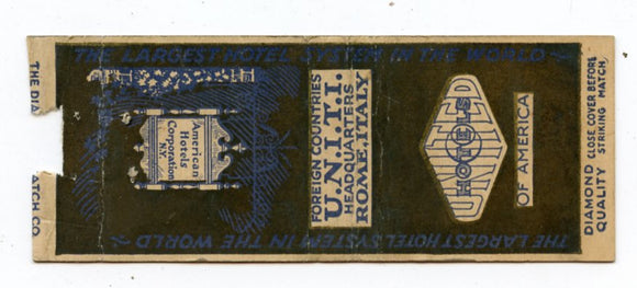 United Hotels of America Matchbook Cover