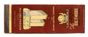 Biltmore Hotel, New York, NY Matchbook Cover