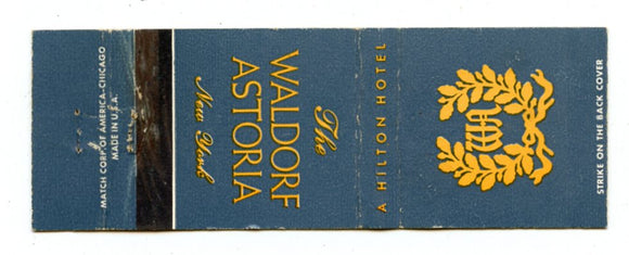 Waldorf Astoria Hotel, New York, NY Matchbook Cover