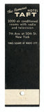 Taft Hotel, New York, NY Matchbook Cover