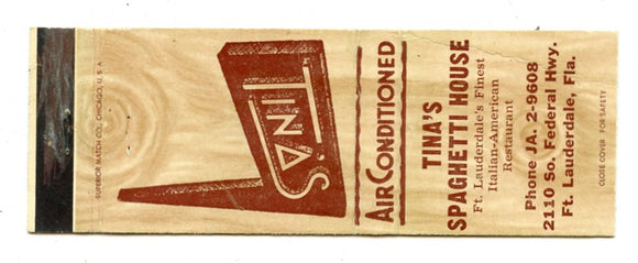 Tina's Spaghetti House, Ft. Lauderdale, FL Matchbook Cover