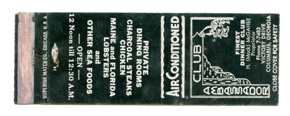 Ambassador Club, Columbus, GA Matchbook Cover