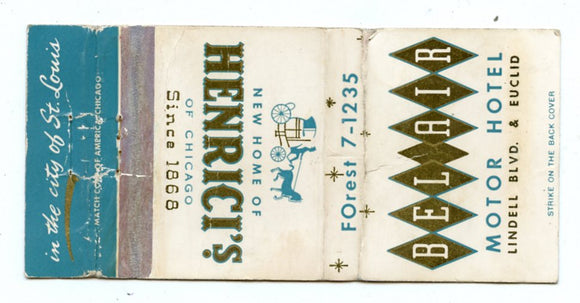 Bel Air Motor Hotel, Chicago, IL Matchbook Cover