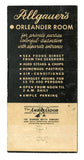 Allgauer's Restaurants, Chicago, IL Matchbook Cover