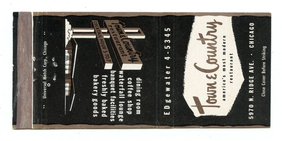 Town & Country Restaurant, Chicago, IL Matchbook Cover