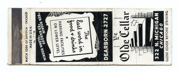 Ye Olde Cellar, Chicago, IL Matchbook Cover