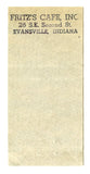 Fritz's Cafe, Evansville, IN Matchbook Cover