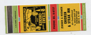 Zinser & Kremer Chicken & Steak Inn, Shelbyville, IN Matchbook Cover