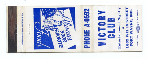 Victory Club, Ft. Wayne, IN Matchbook Cover