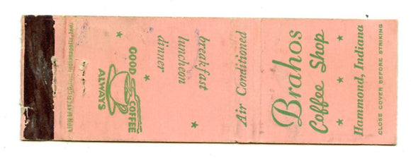 Brahos Coffee Shop, Hammond, IN Matchbook Cover