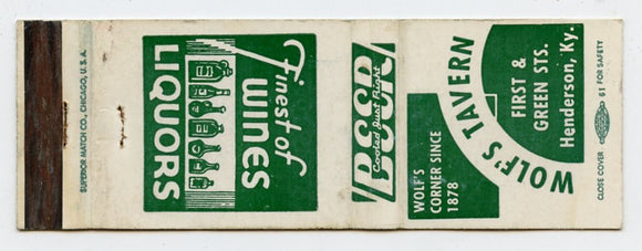 Wolf's Tavern, Henderson, KY Matchbook Cover