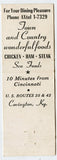 Town and Country Restaurant, Covington, KY Matchbook Cover