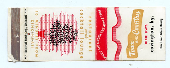 Town and Country Restaurant, Covington, KY Matchbook Cover