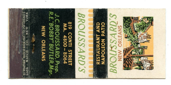 Broussard's Restaurant, New Orleans, LA Matchbook Cover
