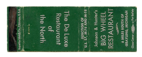 Big Wheel Restaurant, Grayling, MI Matchbook Cover