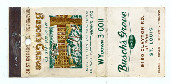 Busch's Grove, St. Louis, MO Matchbook Cover