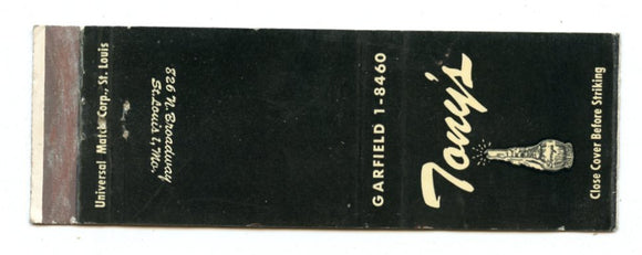 Tony's Restaurant, St. Louis, MO Matchbook Cover