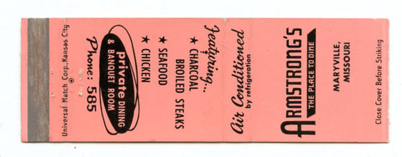 Armstrong's Restaurant, Maryville, MO Matchbook Cover