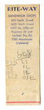 Rite-Way Sandwich Shops Matchbook Cover