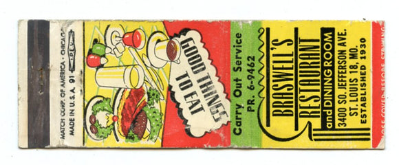 Braswell's Restaurant, St. Louis, MO Matchbook Cover