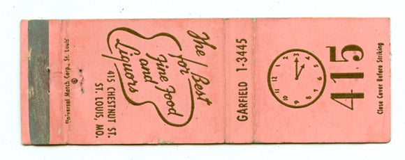 415 Restaurant, St. Louis, MO Matchbook Cover