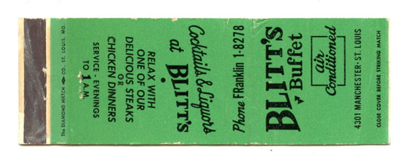 Blitt's Buffet, St. Louis, MO Matchbook Cover