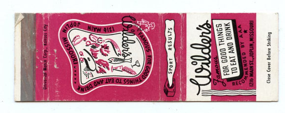 Wilder's Restaurant, Joplin, MO Matchbook Cover