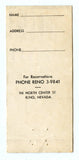 Club 116, Reno, NV Matchbook Cover