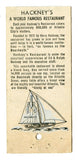 Hackney's Restaurant, Atlantic City, NJ Matchbook Cover